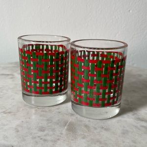 Vintage Katja Glass Votives - Green & Red Plaid Pattern